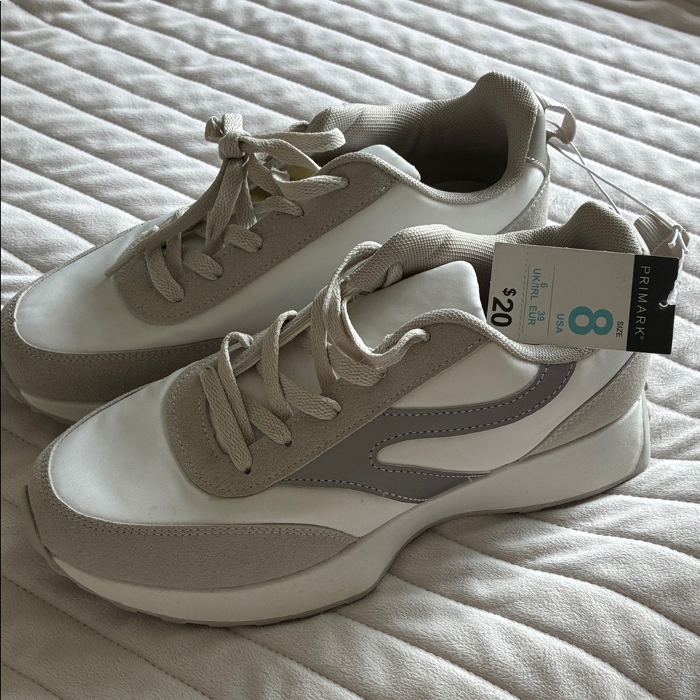 Primark Cream and White Lace-Up Sneakers